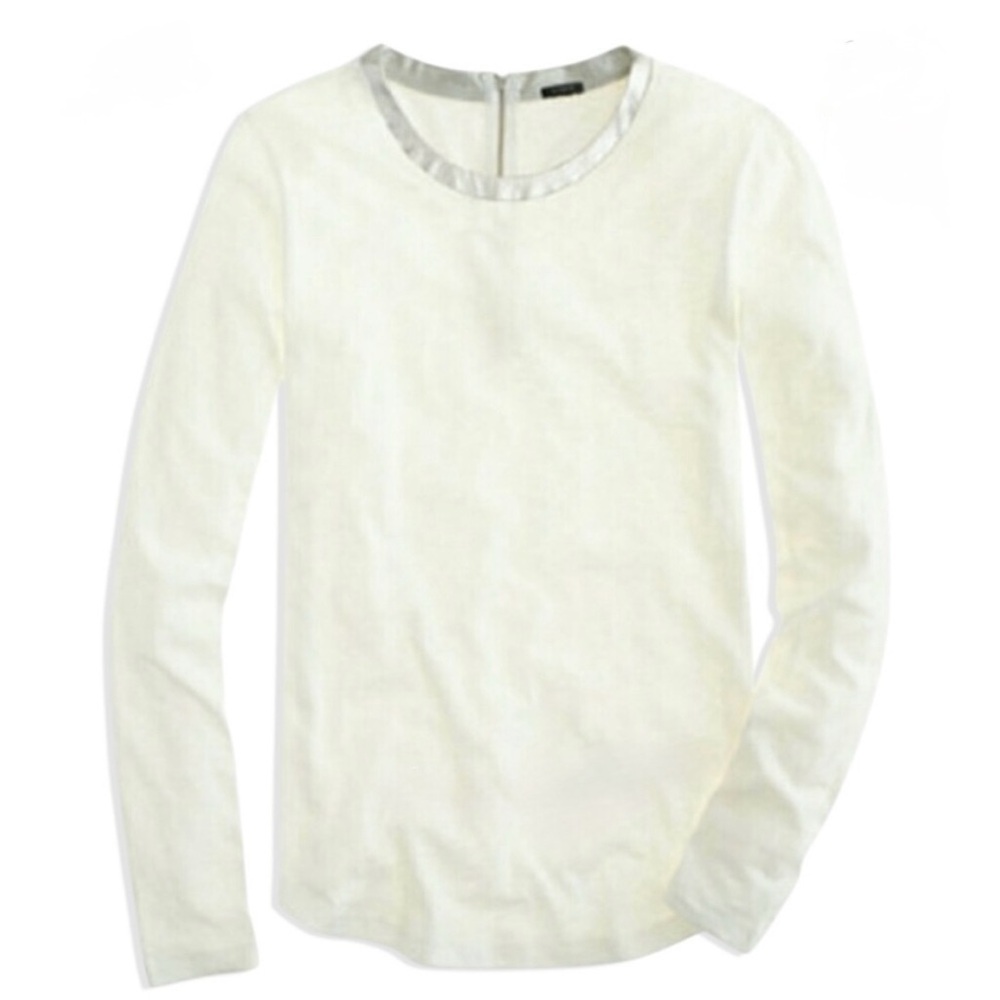 J. Crew Cream Long Sleeve Tee with Metallic Trim